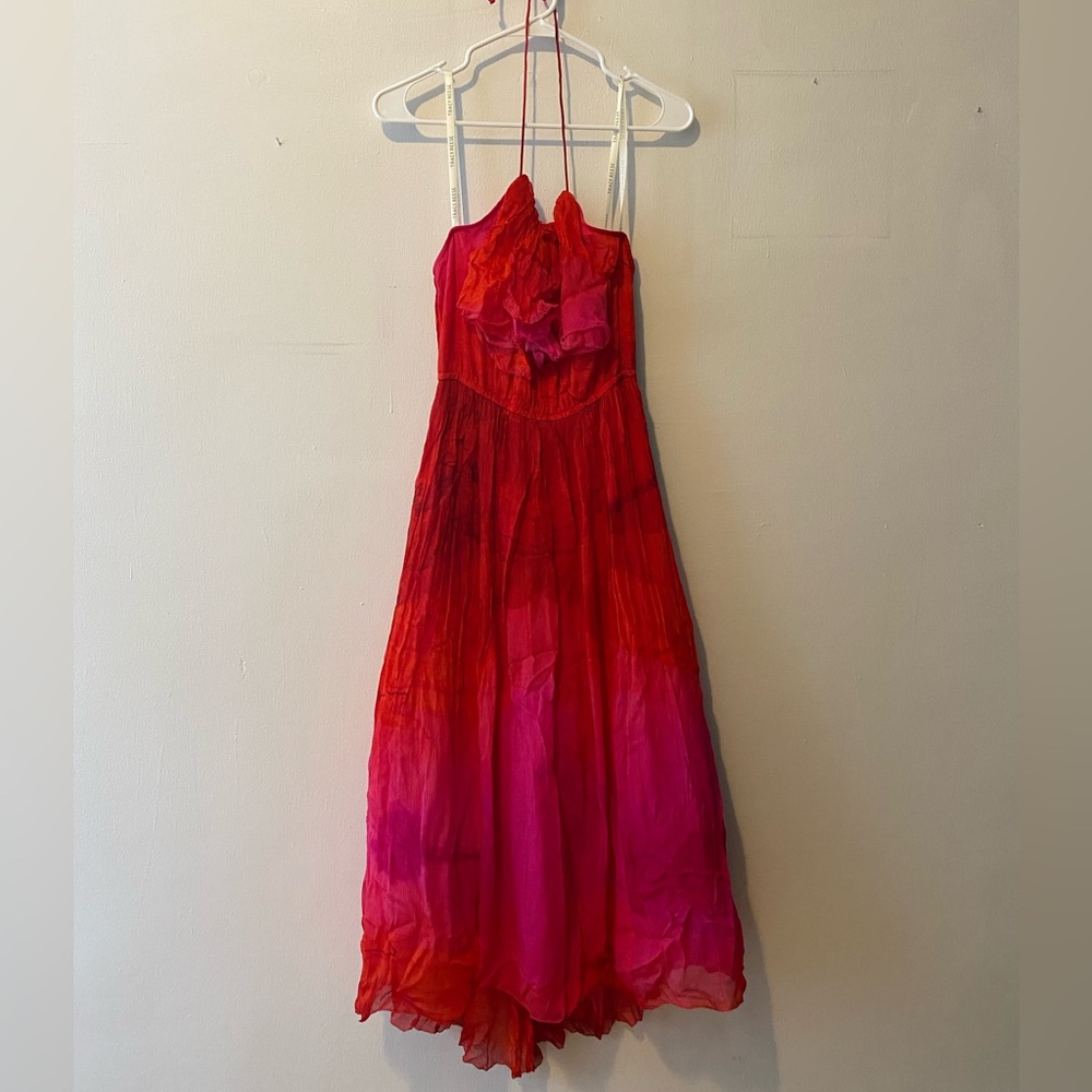 Anthropologie Red and Pink Halter Dress